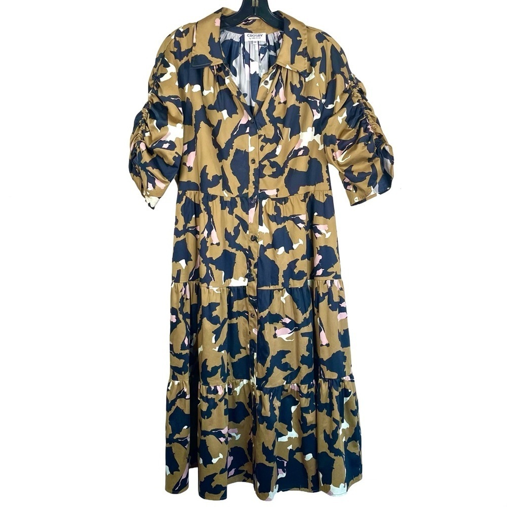 Crosby by Mollie Burch Whit Undone Abstract Print Midi Shirtdress Small
